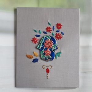 Red Flowers Hamsa Wall Hanging: Hand of Fatima Israeli Art