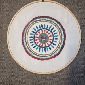 Abstract Hand Embroidered Mandala Finished Hoop Art