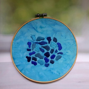 Blue Abstract Hand Embroidered Textile Hoop art Wall Décor for Living Room