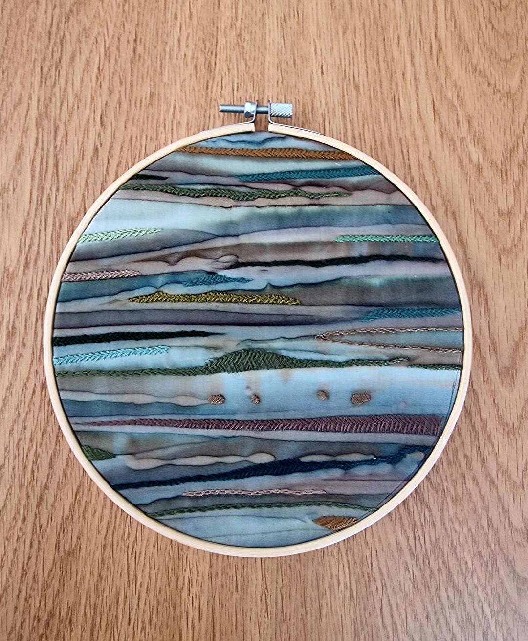 View of Hand Embroidered Landscape Hoop Art: Textured Fiber Wall Decor - Etsy