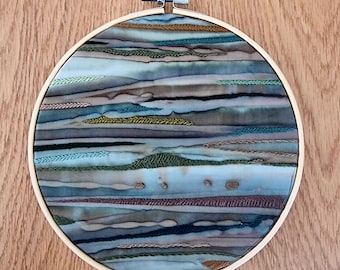 Hand Embroidered Landscape Hoop Art: Textured Fiber Wall Decor