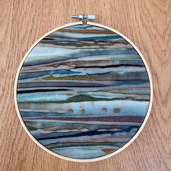 Hand Embroidered Landscape Hoop Art: Textured Fiber Wall Decor