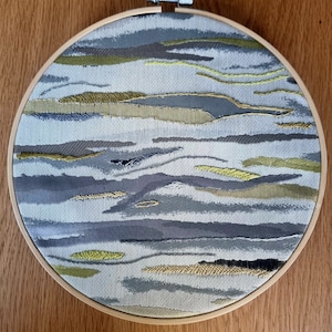 Abstract Hand Embroidery Hoop Art, Waves Wall Art, Abstract Embroidery Painting, Wall Décor, Finished Hoop Art