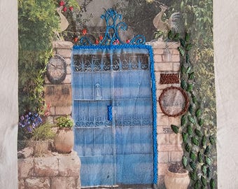 Hand Embroidered Israel Door Wall Hanging: Textile Art Decor