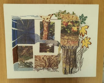 Trees Hand Embroidered Textile Art: Nature Wall Decor