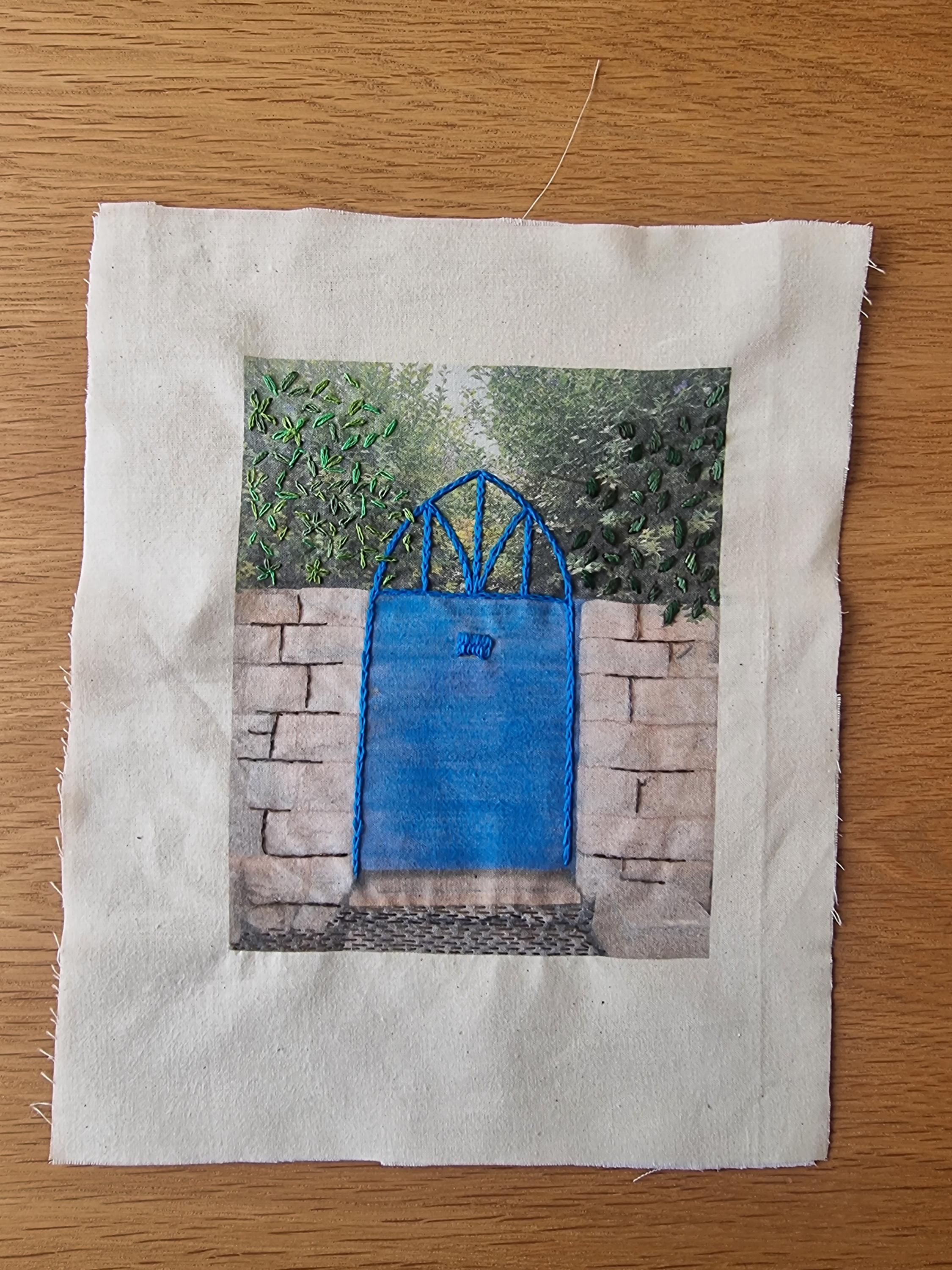 Israel Door Hand Embroidery Art Wall Décor embroidery Painting, Israeli Art, Framed Wall Art