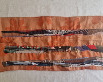 Braun Gesticktes Abstraktes Kunstwerk Textiler Wandbehang