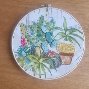 Cactus Hand Embroidered Hoop Art, Green Wall Art, Flowers  Wall Hanging, Gift for Home, Finished Hoop art  Embroidery