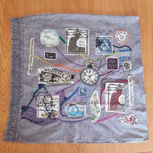 Modern Abstract Hand Embroidered colorful Textile Artwork fabric collage for Living Room