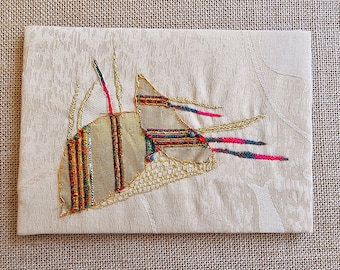 Abstract Fabric Greeting Card, Abstract Embroidery Artwork