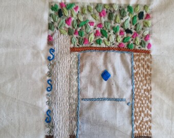 Blue and green  Door wall decor hand embroidery