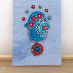 Handgeborduurde hamsa, judaica-huisdecoratie muurkunst