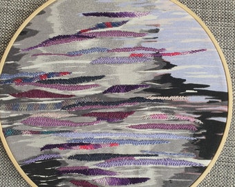 Abstract Waves Hand Embroidered Hoop Art, Abstract Wall Hanging, Embroidery Painting, House warming Gift
