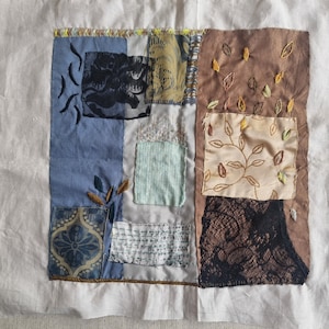Hand Embroidered Fiber Art: Abstract Textile Wall Decor