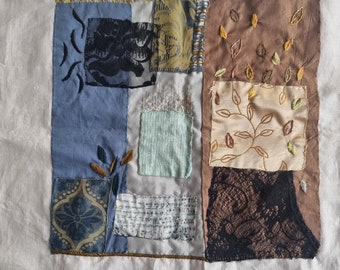 Hand Embroidered Fiber Art: Abstract Textile Wall Decor