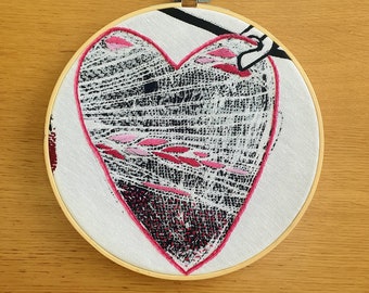 Heart Embroidery Hoop Art: Pink Stitched Wall Decor