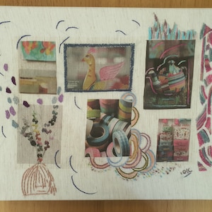 Colorful Hand Embroidered Wall Décor Fabric Collage