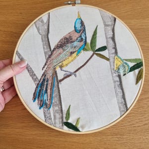 Bird Embroidered Hoop Art: Nature Wall Decor, Hand-Stitched