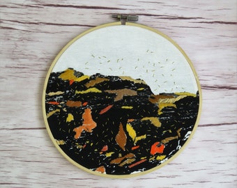 Hand Embroidered Autumn Leaves Hoop Art: Brown Wall Decor