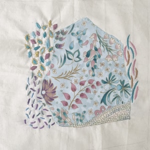 Abstract  Fiber Art, Embroidered Wall Hanging, Flowers Wall Décor, Fabric Collage