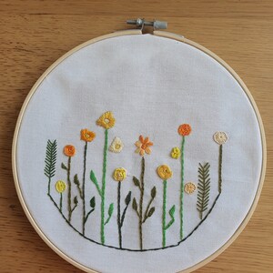 Yellow Flowers Hand Embroidered Hoop Art, Field Wall Art, Yellow Embroidered Hoop Wall Décor
