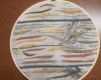 Arte abstracto de aro bordado a mano, decoración de pared colorida, arte de pared bordado a mano, arte de aro bordado