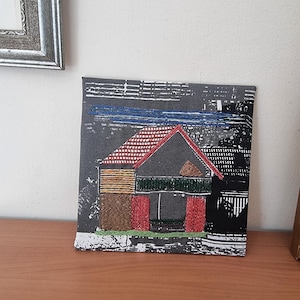 House Fiber Art Embroidery Wall Hanging for Living Room, House Warming Gift