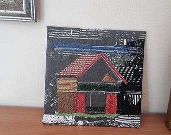 Tapiz de pared con bordado de fibra para sala de estar, regalo de inauguración de casa