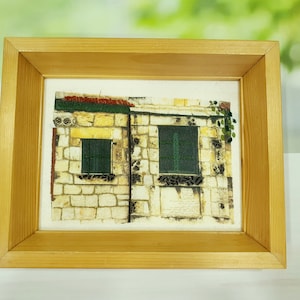 Green Windows Fabric  Wall Art Living Room Wall Décor,  Green Embroidery Art, Modern Embroidery, Textile Wall Art