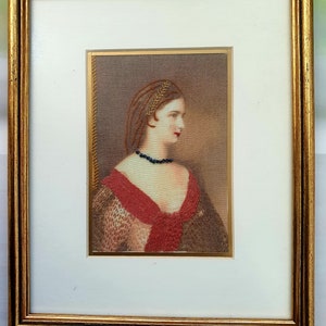 Vintage Hand embroidery wall art, lady with crown