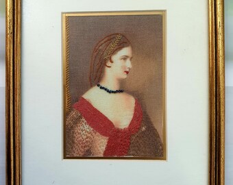 Vintage Hand embroidery wall art, lady with crown