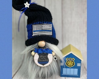 Blessed Are The Peacemakers Police Blue Line knit gnome