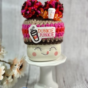 Crochet Dunkie Junkie Dunkin Donuts Coffee Marshmallow Mug Hat Topper