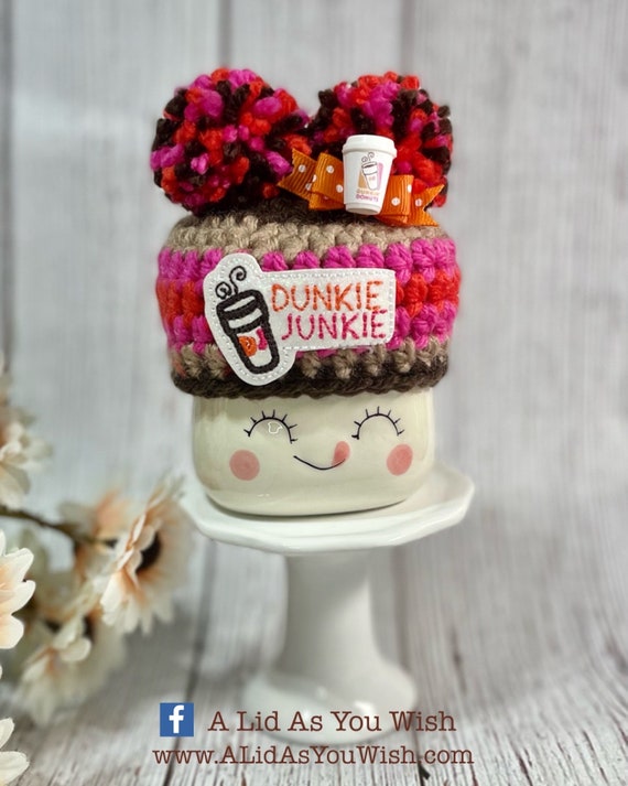 Crochet Dunkie Junkie Dunkin Donuts Coffee Marshmallow Mug Hat Topper
