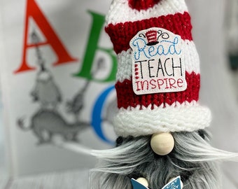Dr. Seuss Cat in the Hat inspired Reading Teacher gnome