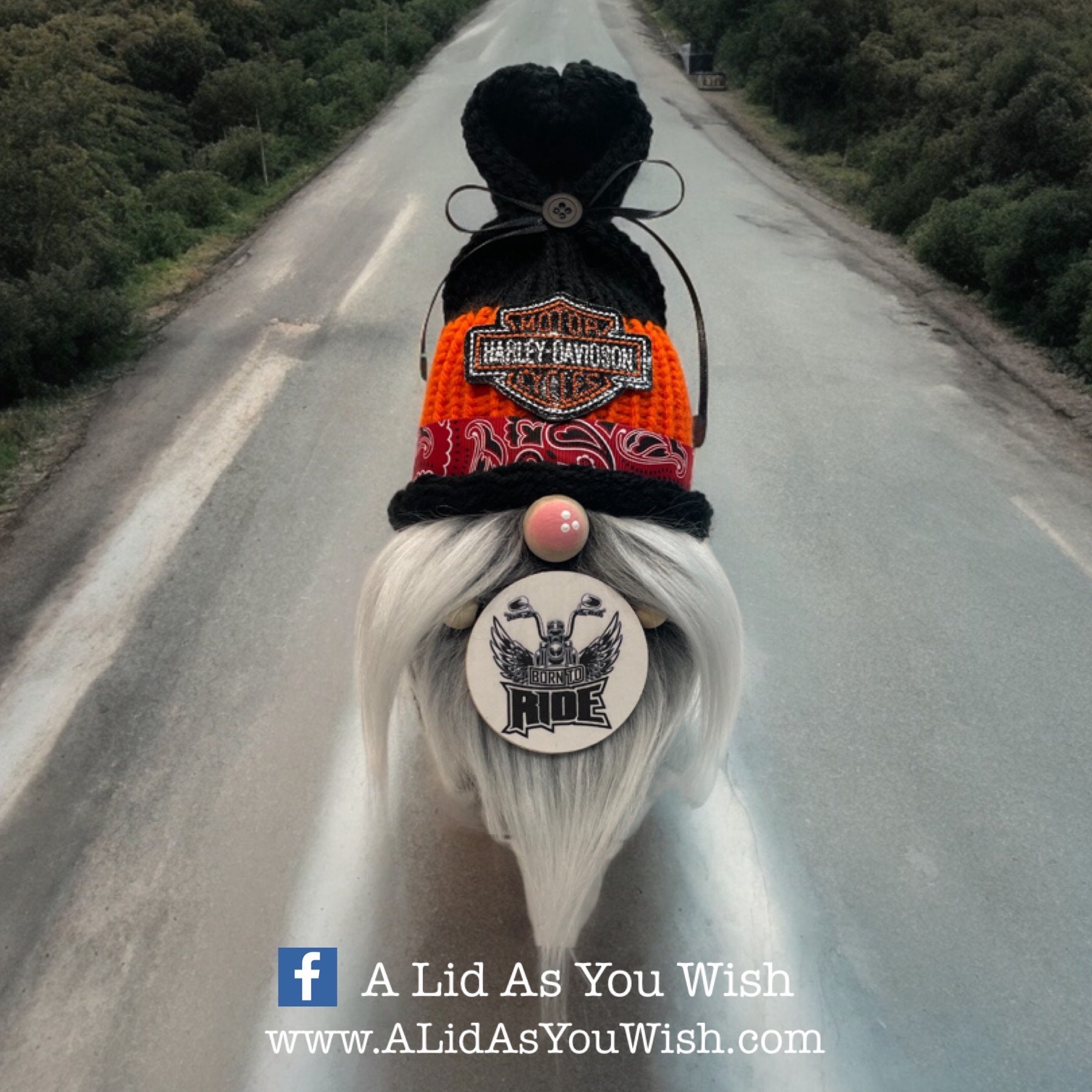 Harley Biker Father’s Day Biker Dad Born to Ride Handcrafted Knit Gnome