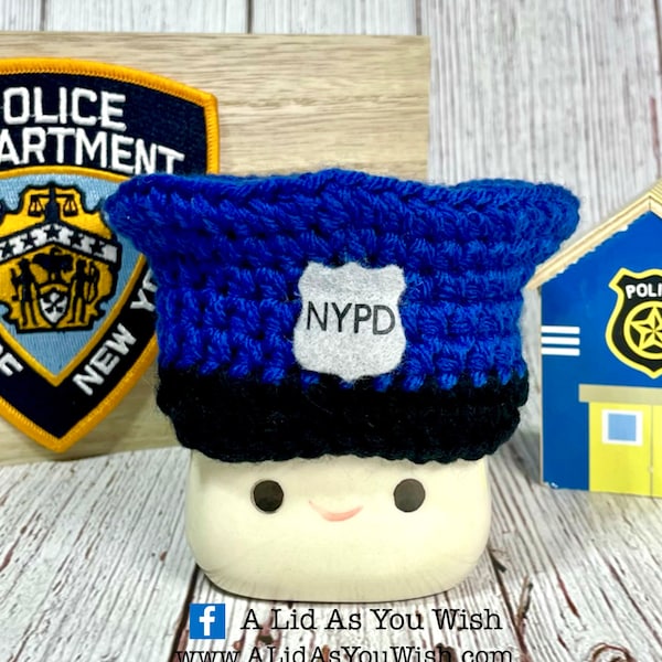 Police Hat Marshmallow Mug Hat Topper Crochet Pattern