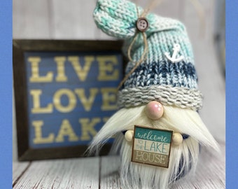 Handcrafted Welcome to the Lake House knit gnome lake house decor