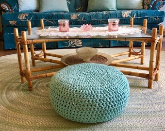 Crochet Pouf Cover, Round Knitted Slipcover for Moroccan Poufs and Ikea Stool Poufs - Upcycle Furniture