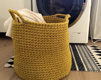 Large Cotton Laundry Hamper, Sturdy Round Crochet Baskets, Modern Home Storage for Pillows, Blankets, Toys and Laundry