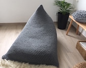 Knit Lounge Bean Bag Chair, Giant Floor Pillow, Large Daybed Cushion, Adult Beanbag Sitzsack, Modern Entertainment Room Furniture