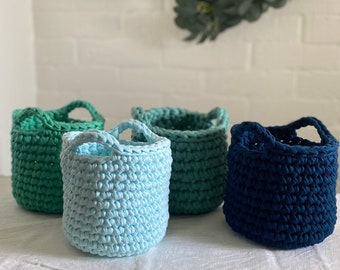 Small Crochet Round Basket, Bathroom Storage Baskets, Nursery Organizer, Homeschool Craft Storage, Decorative Desk Pot, Unique Gift Basket