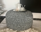 Large Round Ottoman Coffee Table, Black & White Knit Pouf, Boho Pouffe Footstool - Living Room Decor - Housewarming Male Gift