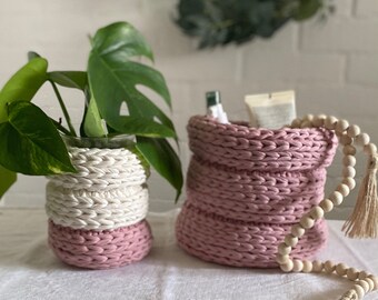 Round Knitted Basket Set, Modern Storage Organizer for Bedroom, Office and Bathroom Container, Housewarmig Gift