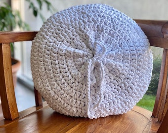 Soft round pillow cover, Textured crochet throw pillows, Chunky decorative chair cushion, Scandinavian Boho home gifts