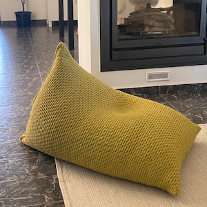 Knitted Bean Bag Chair, Lounger Floor Pillow, Large Kids Cushions, Playroom Sitzack, Modern Teens Room Decor