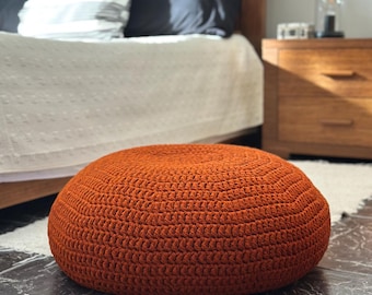Almofada de chão de crochê, pufe de meditação Zafu laranja ferrugem, 60 cm (24 pol.), Japandi Home Decor