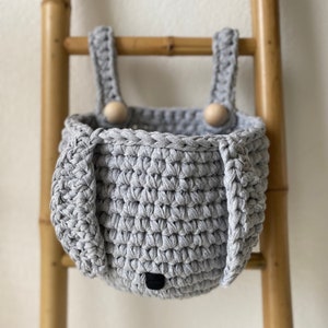 light grey crochet bunny basket for crib