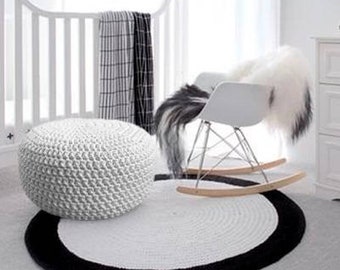 Crochet Round Rug, Large Bedroom Carpet, Soft Cotton Mat, Scandinavian Nursery Decor