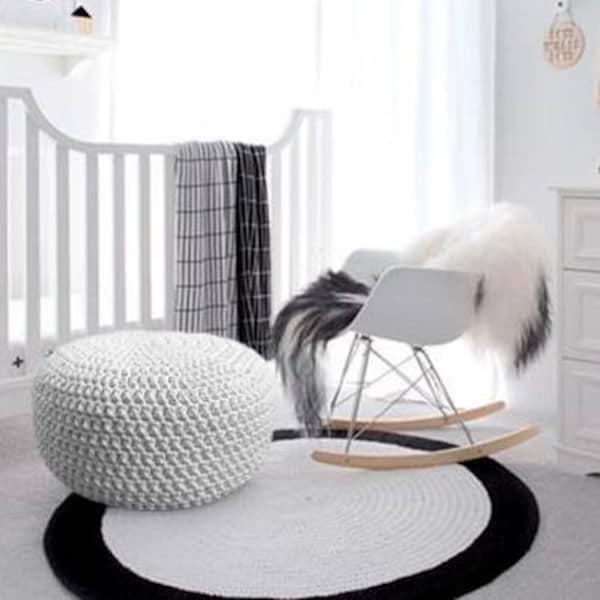 Crochet Round Rug, Large Bedroom Carpet, Soft Cotton Mat, Scandinavian Nursery Decor